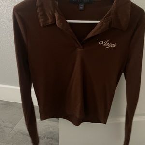 Brown, long sleeve collar top